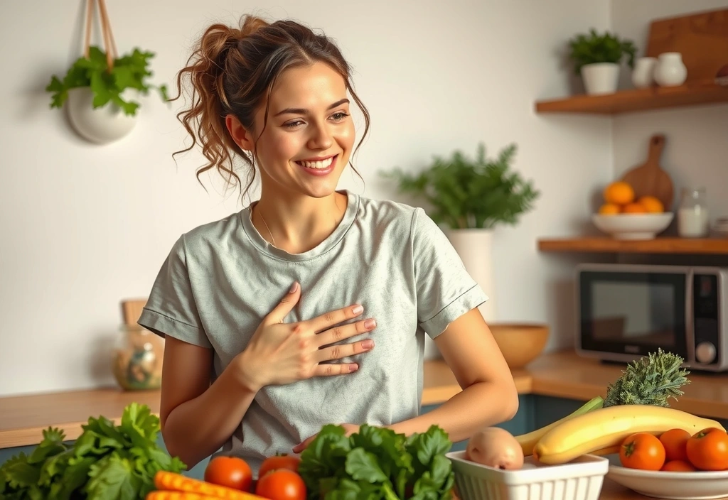 Bild einer Frau, die ihre Verdauungsprobleme mit einer speziellen Diät in den Griff bekommen hat