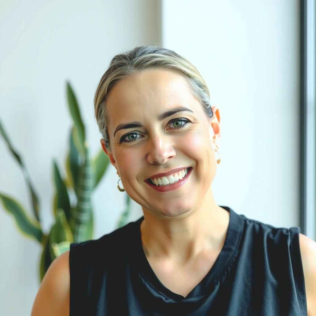 Porträt einer lächelnden Klientin, die viel Gewicht verloren hat